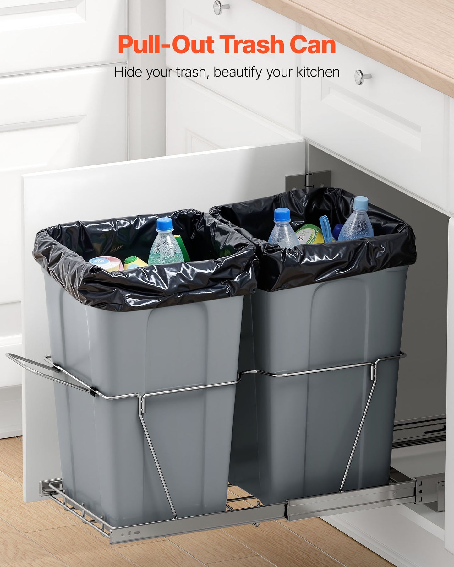 Under-Cabinet Dual 27QT Pull-Out Trash & Recycling System
