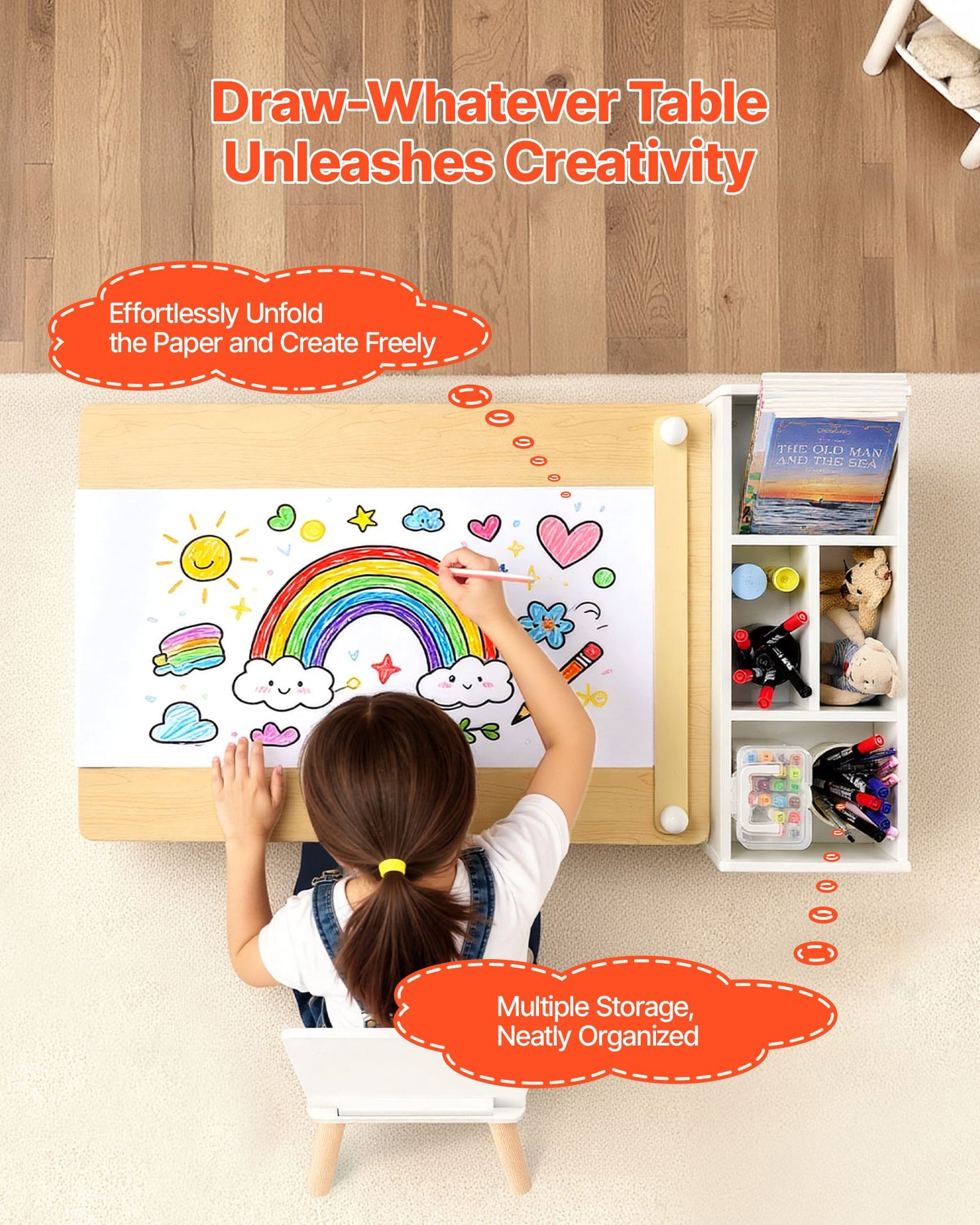 Kids Art Table & Chair Set with Storage - Toddler Activity Table for Drawing, Crafts & Play (2 Chairs)