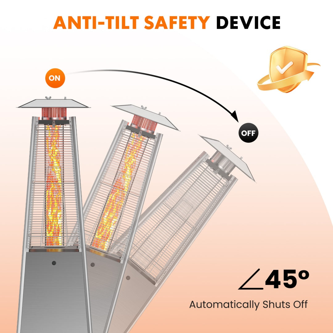 Outdoor Pyramid Patio Heater 48,000 BTU - Propane Heater with Wheels & Safety Shutoff (LED or Stainless Steel Options)