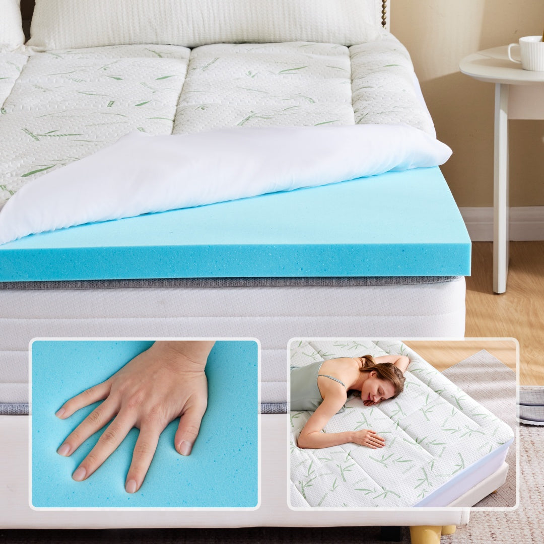 Cooling Gel Memory Foam Mattress Topper with Plush Pillow Top - Dual Layer Pressure Relief Pad for Back Pain | Twin, Full, Queen, King