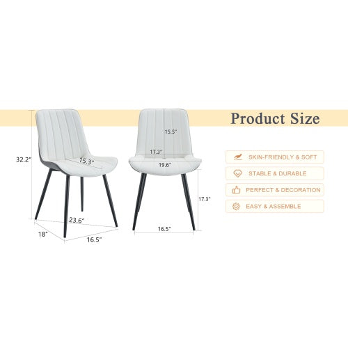 Modern PU Dining Chairs Set of 4 - Upholstered Kitchen & Dining Room Chairs (White/Dark Gray)