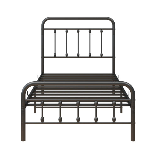 Twin Metal Platform Bed Frame - Victorian Style Headboard & Footboard with Underbed Storage (Black)