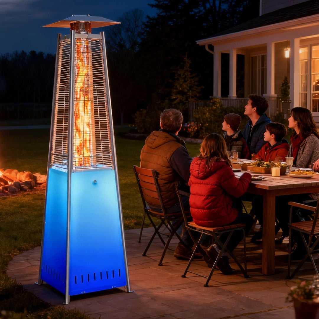 Outdoor Pyramid Patio Heater 48,000 BTU - Propane Heater with Wheels & Safety Shutoff (LED or Stainless Steel Options)