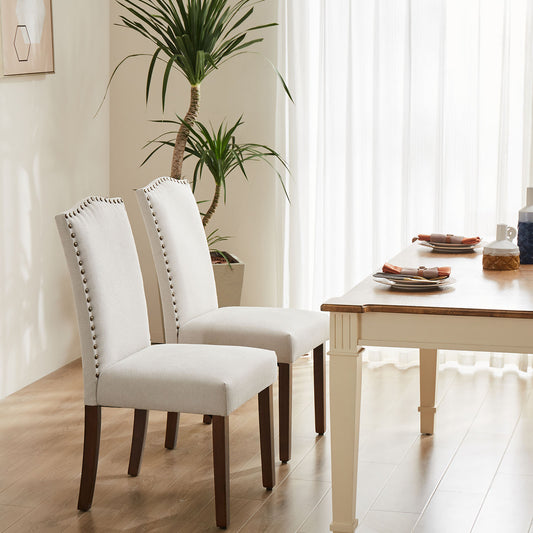 Wildflower Upholstered Dining Chairs (Set of 2) | Modern Linen Fabric with Nailhead Trim & Wood Legs