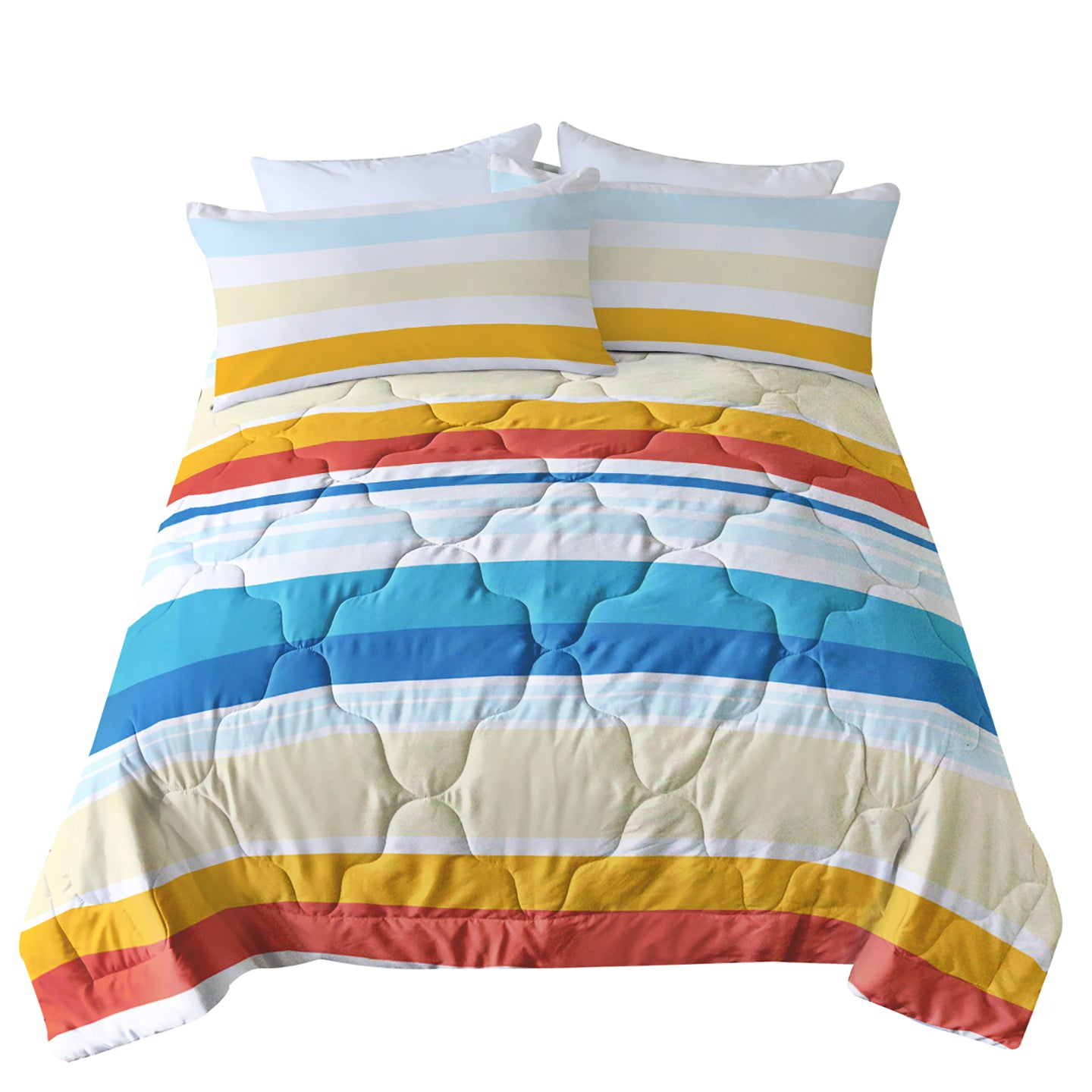 Rainbow Stripe Comforter Set - 3 Piece Queen Bedding Set with Pillowcases (All Season)