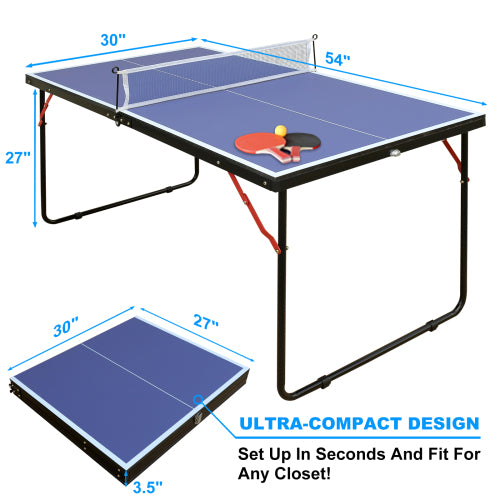 Portable Folding Ping Pong Table Set - Compact Indoor Table Tennis with Net & Paddles
