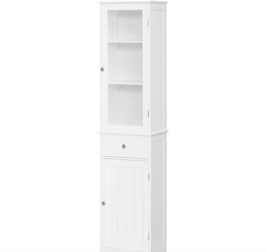 The "Spa-Saver" 67" Slim Linen Tower | Narrow Bathroom Organizer with Acrylic Showcase & Anti-Tip Safety