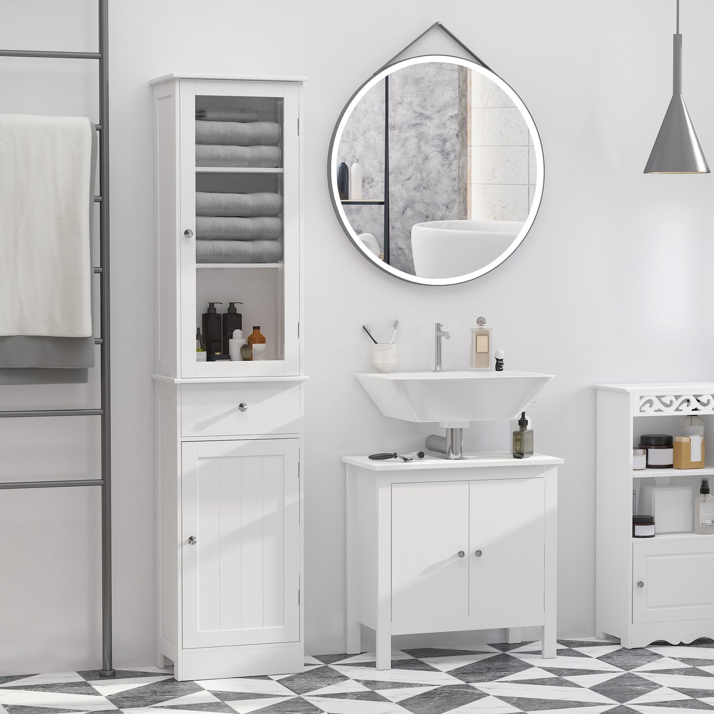 The "Spa-Saver" 67" Slim Linen Tower | Narrow Bathroom Organizer with Acrylic Showcase & Anti-Tip Safety
