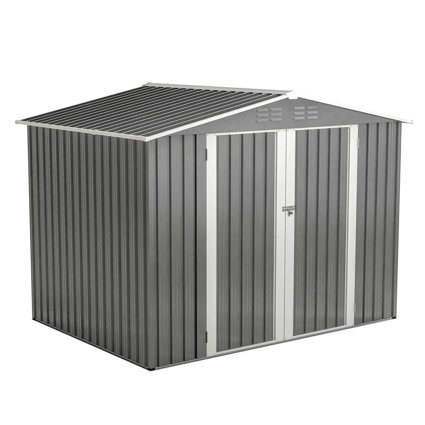 8x6 ft Outdoor Metal Storage Shed with Floor Frame - Waterproof Garden Tool Shed with Lockable Doors & Air Vents - Backyard Storage House (Gray)