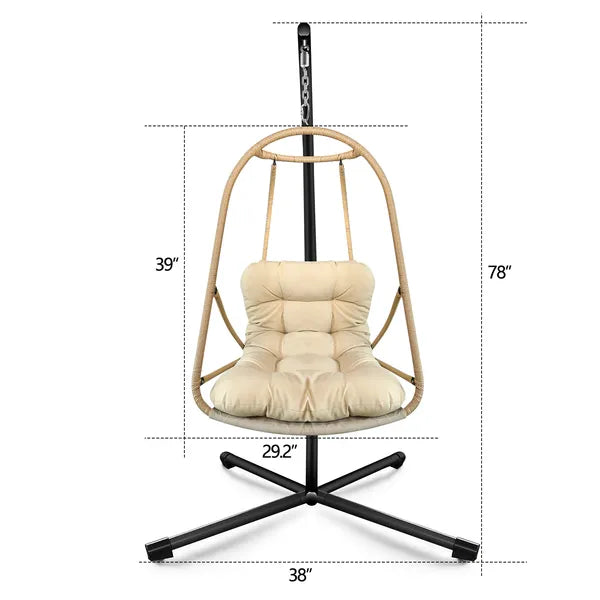Foldable Egg Swing Chair with Stand - Indoor / Outdoor Hanging Lounge Chair (300 lb capacity, Khaki)