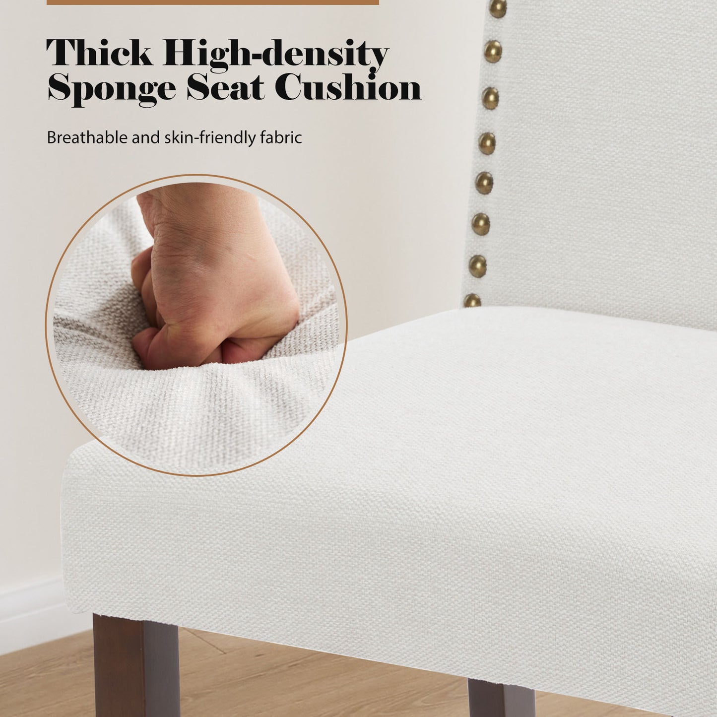 Wildflower Upholstered Dining Chairs (Set of 2) | Modern Linen Fabric with Nailhead Trim & Wood Legs