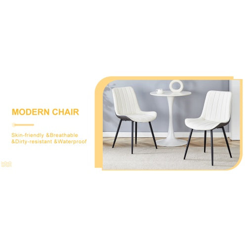 Modern PU Dining Chairs Set of 4 - Upholstered Kitchen & Dining Room Chairs (White/Dark Gray)