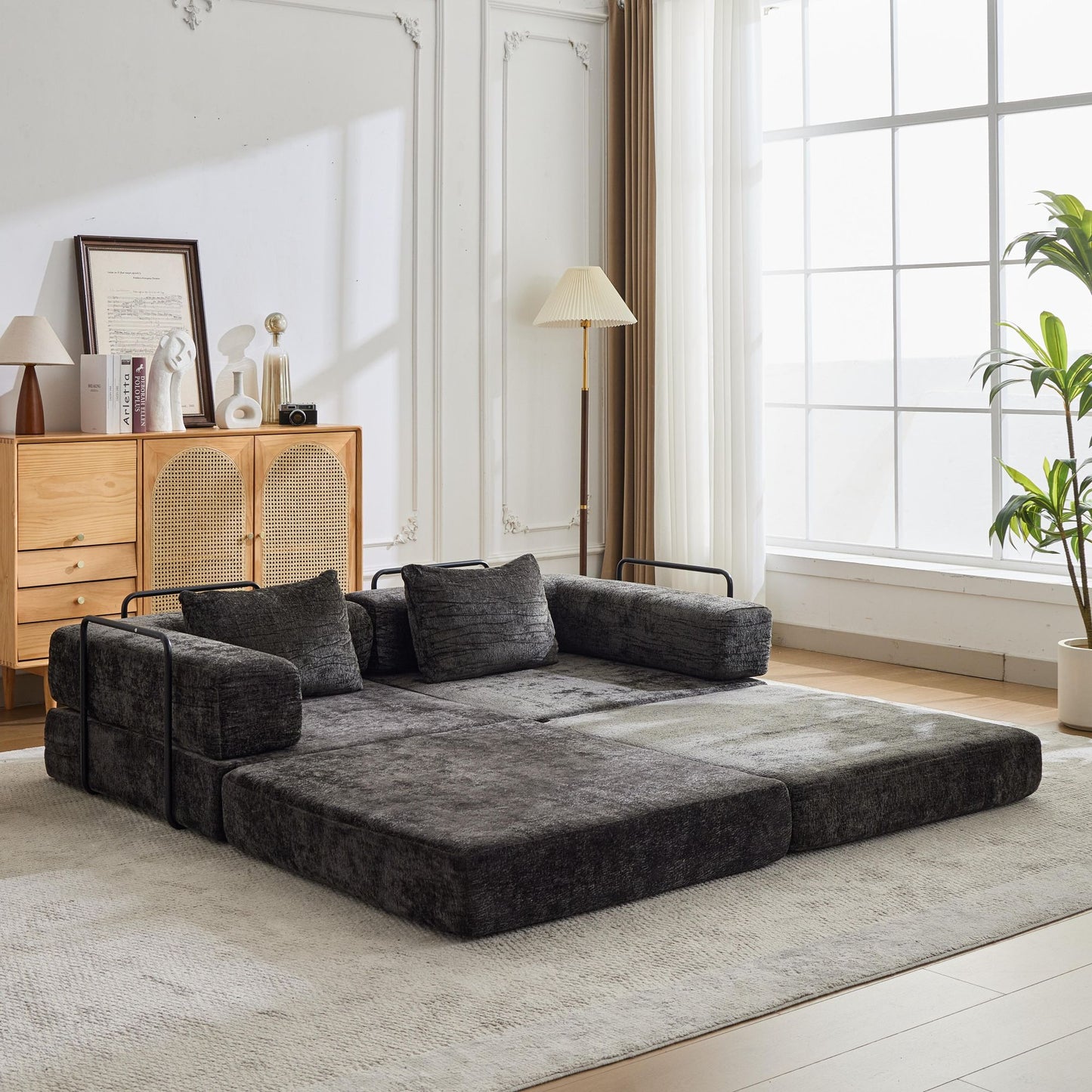 Convertible Floor Sofa Bed - Modular Memory Foam Lounge Couch (78" Sleeper, No Assembly)