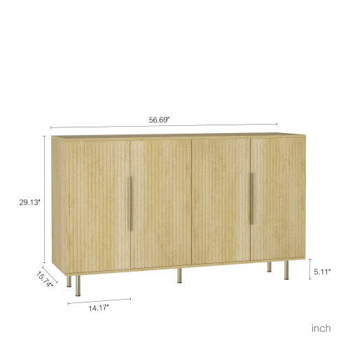 Modern Fluted Sideboard Cabinet - Wood Credenza Buffet with Adjustable Shelves | Mid-Century Storage Console for Living Room, Dining & Entryway