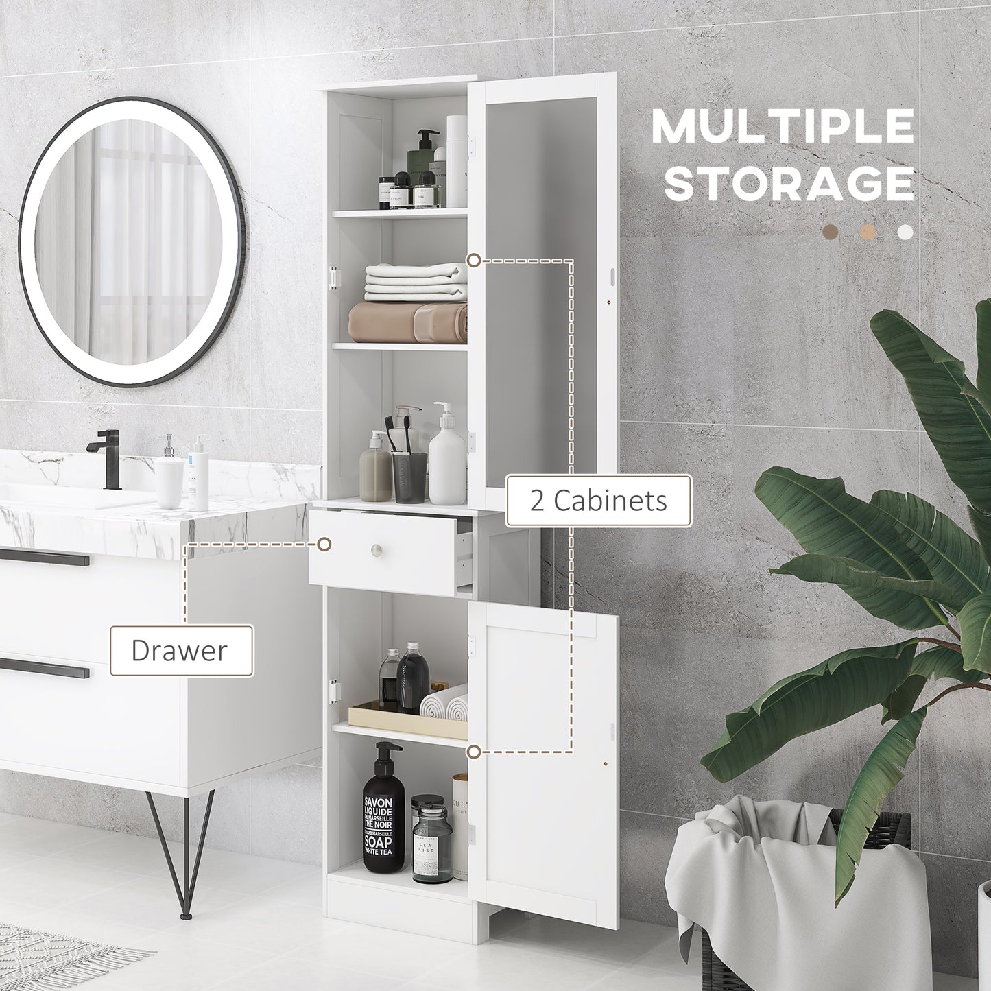 The "Spa-Saver" 67" Slim Linen Tower | Narrow Bathroom Organizer with Acrylic Showcase & Anti-Tip Safety