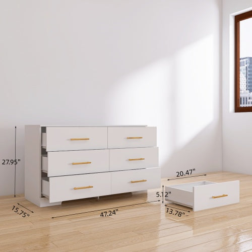 Wildflower White 6-Drawer Dresser with Gold Handles - Modern Farmhouse Storage Cabinet for Bedroom or Guest Room