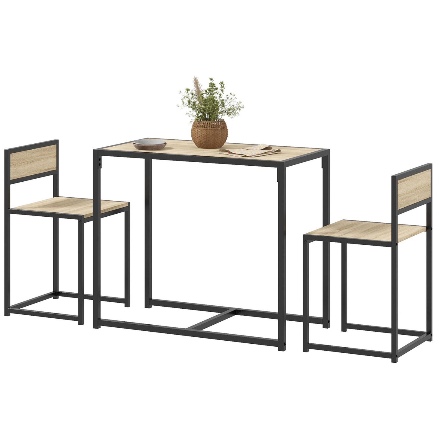 3-Piece Space-Saving Dining Set - Industrial Kitchen Table with 2 Chairs, Compact Small Space Dining Set (Oak & Black)