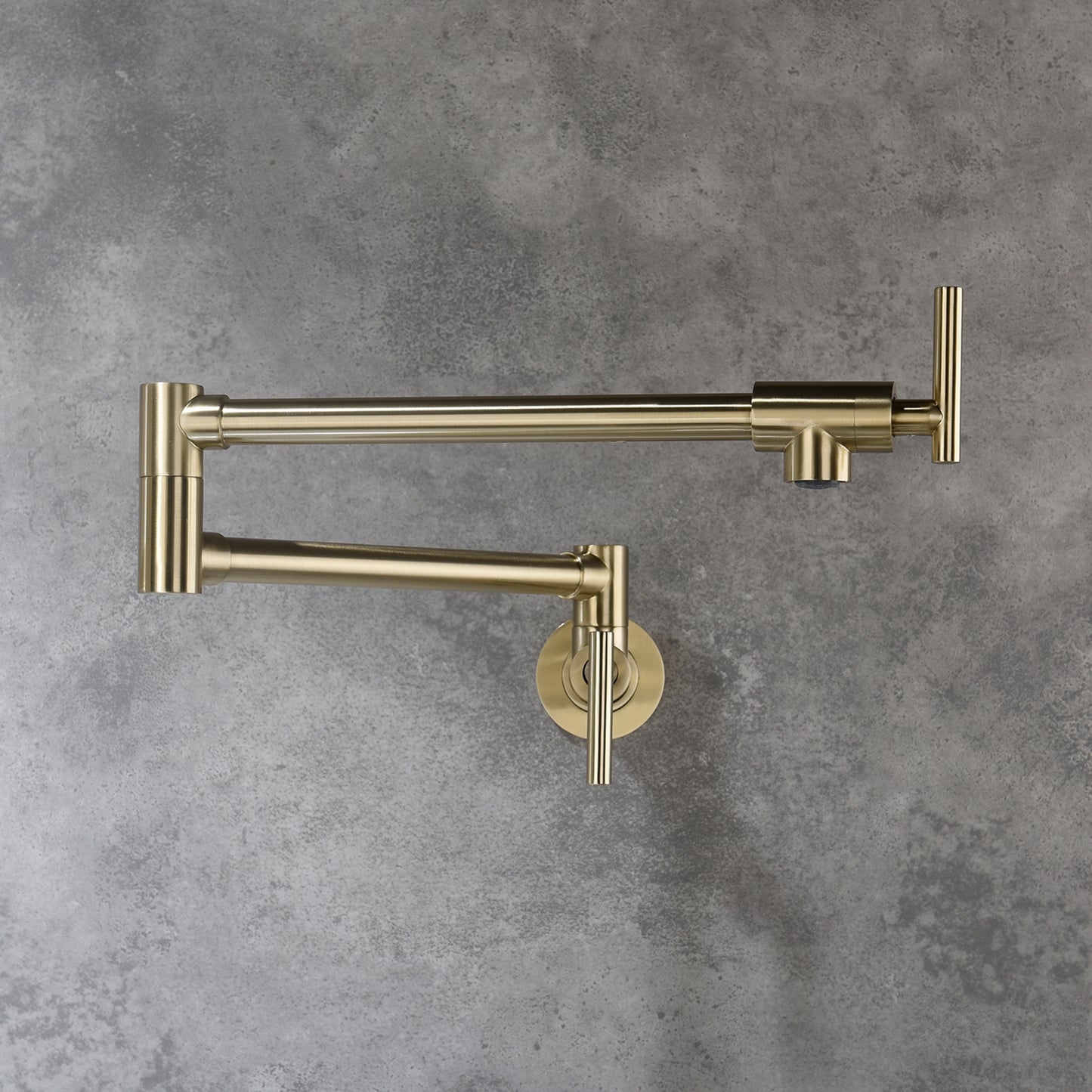 Brushed Gold Wall Mount Pot Filler Faucet | Dual Handle Folding Kitchen Faucet with 360 degree Swivel