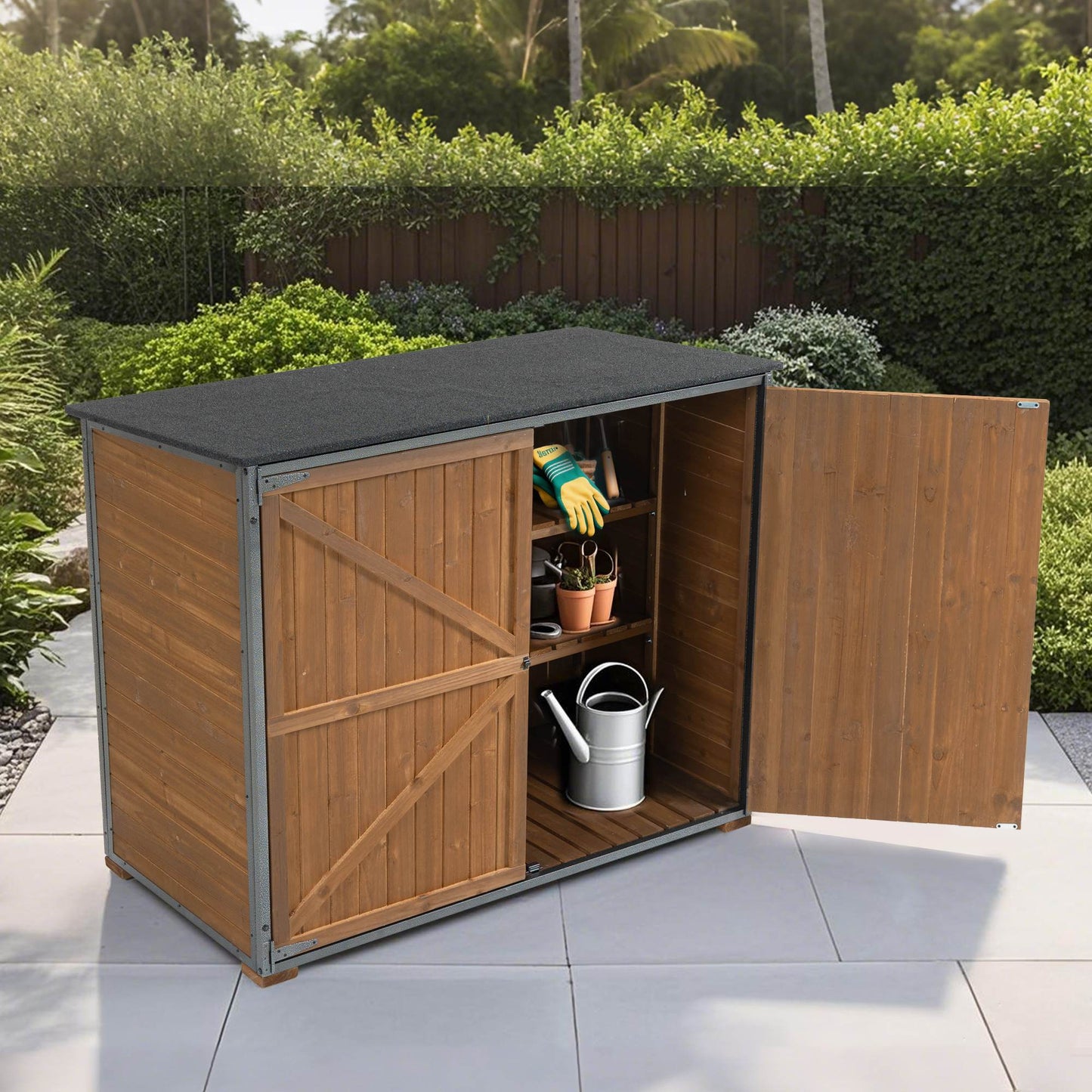 Outdoor Storage Cabinet - 50" Garden Tool Shed with Shelves & Weather-Resistant Frame (Brown)