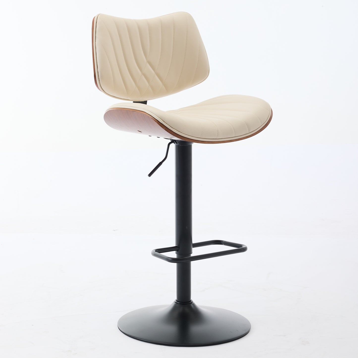 Mid-Century Adjustable Swivel Bar Stool - Bentwood & Faux Leather Counter Chair (Beige, Single)