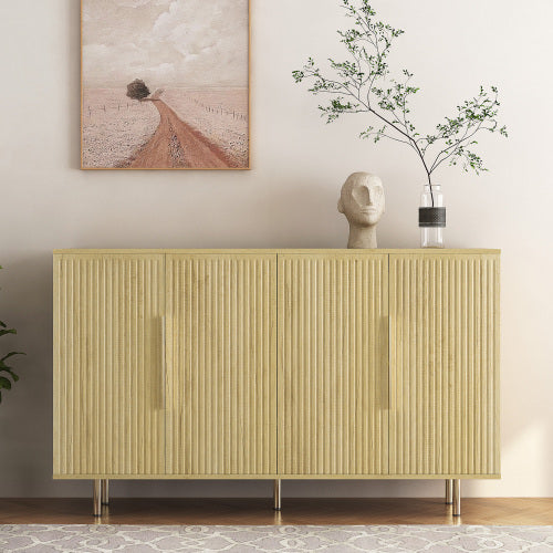 Modern Fluted Sideboard Cabinet - Wood Credenza Buffet with Adjustable Shelves | Mid-Century Storage Console for Living Room, Dining & Entryway
