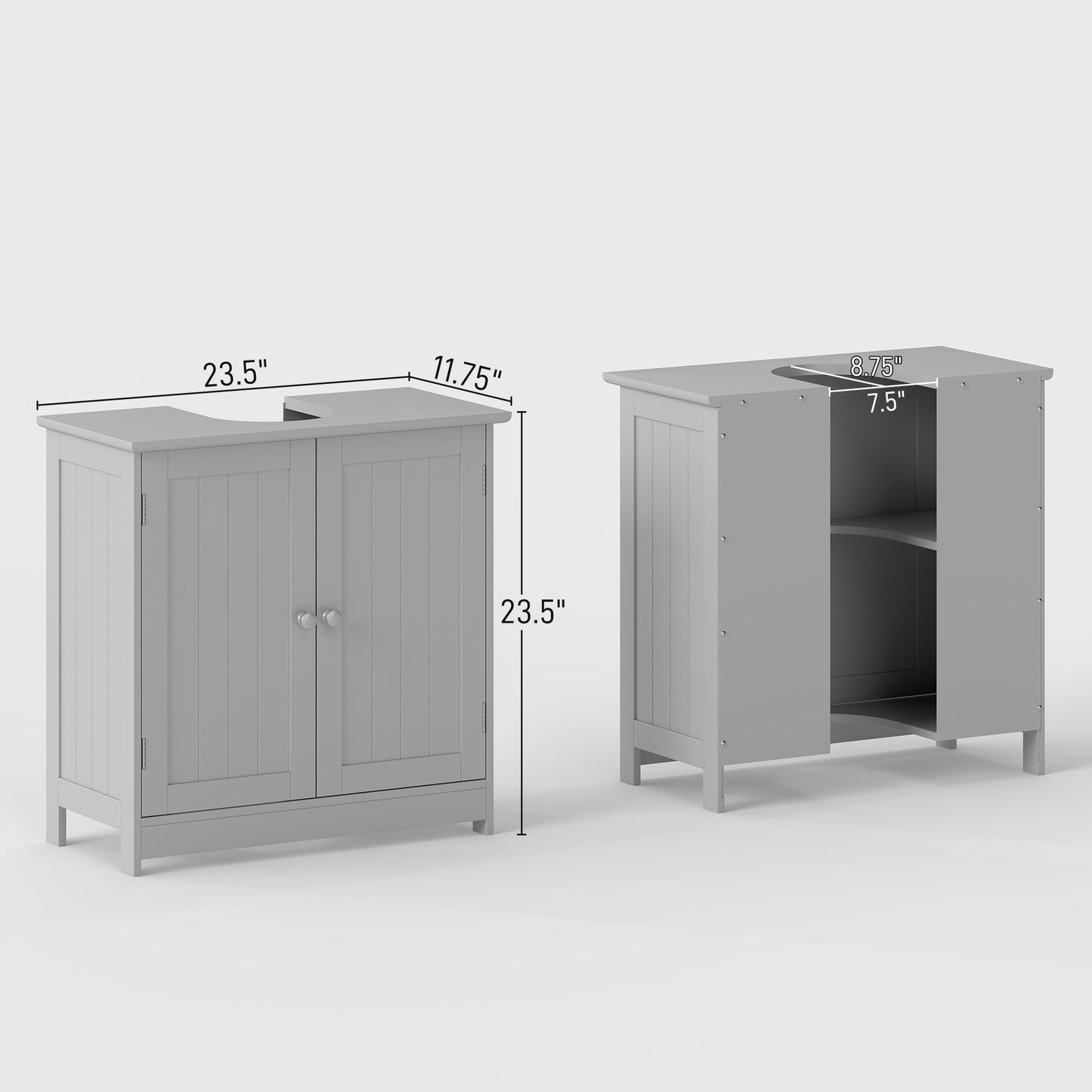 Under Sink Bathroom Storage Cabinet for Pedestal Sinks - Space Saving Vanity Organizer with Adjustable Shelf, Light Gray