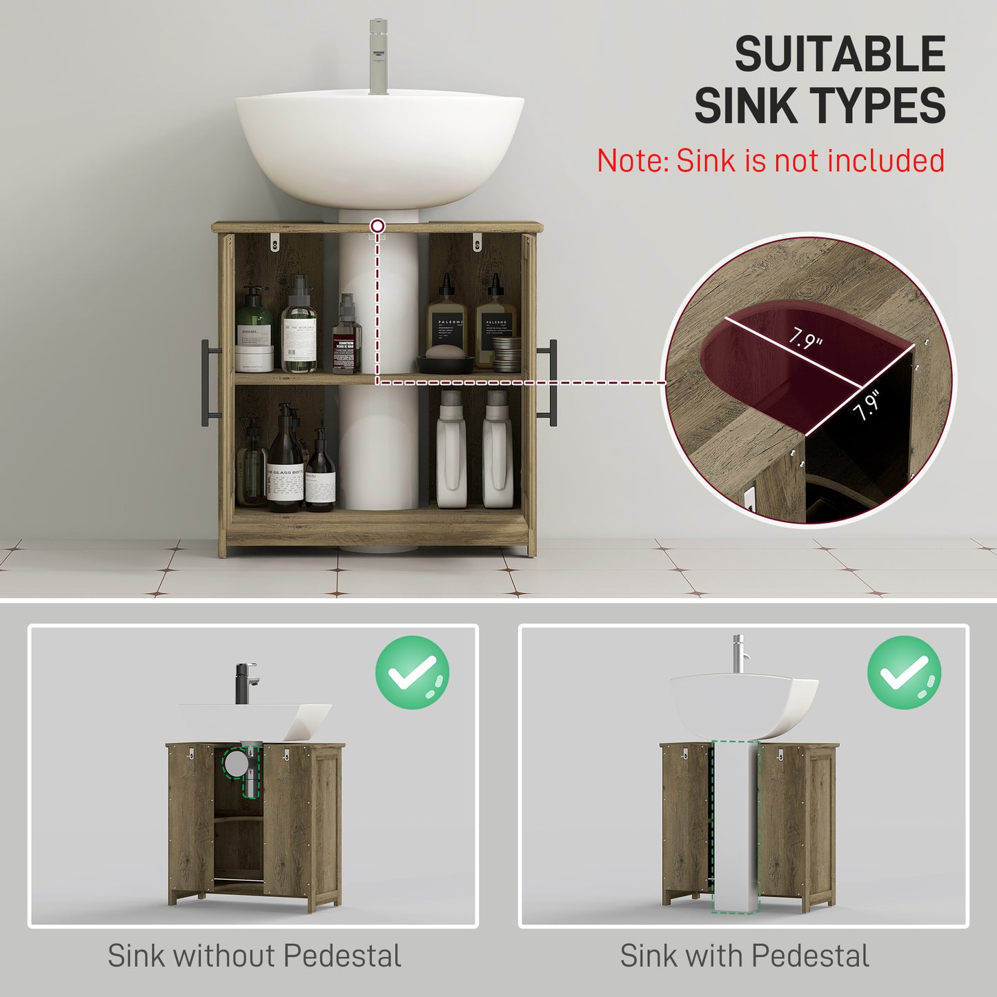 Farmhouse Pedestal Sink Storage Cabinet with Barn Doors - Bathroom Organizer with Adjustable Shelf - Space-Saving Vanity Base (Light Gray)