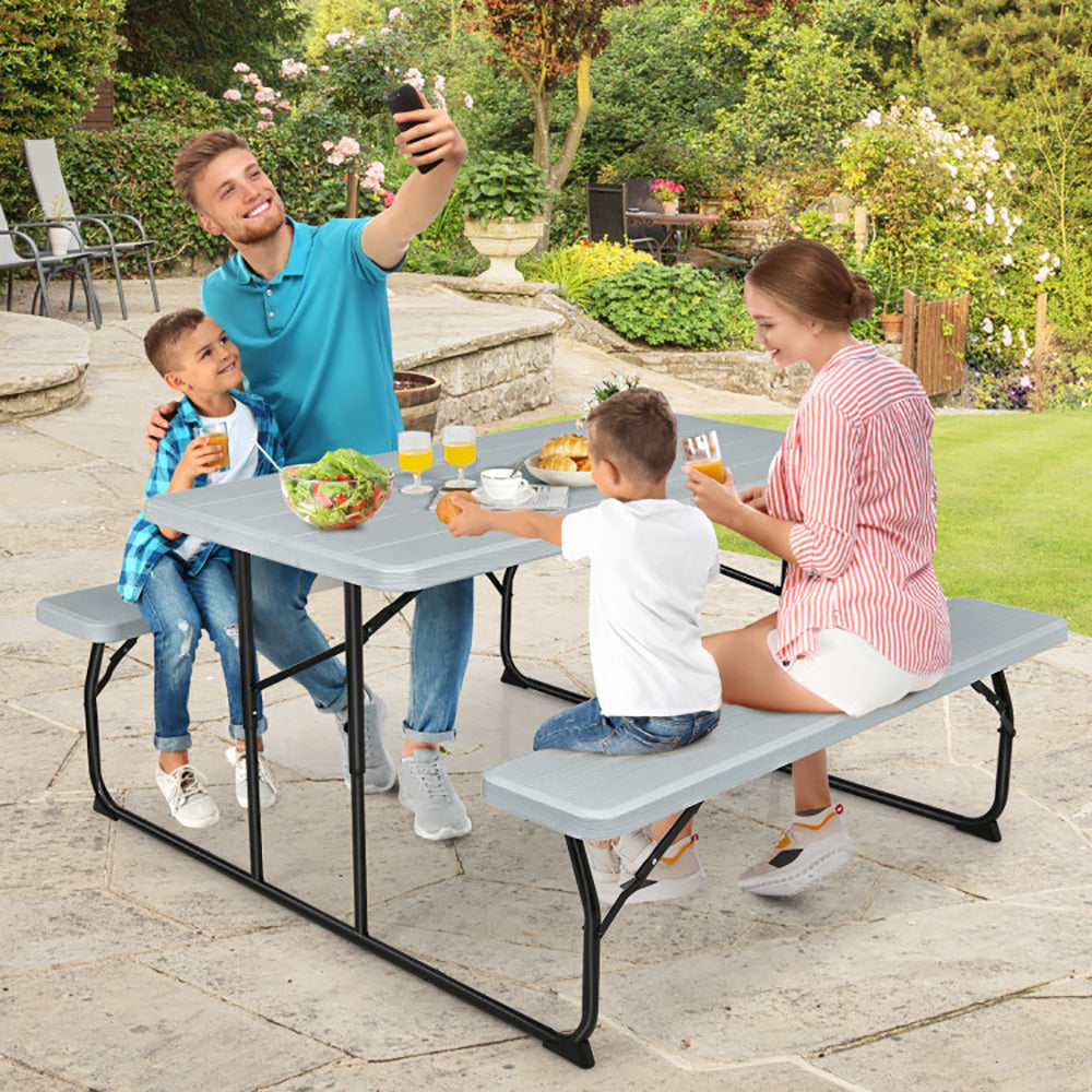 Folding Picnic Table with Benches - Indoor Outdoor Table Set (Seats 4 Adults or 6 Children) | Backyard, Camping & Patio Use