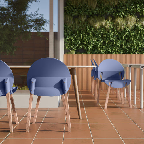 Modern Sculptural Stackable Dining Chairs Set of 4 - Loop Design Polypropylene Chairs with Solid Oak Legs