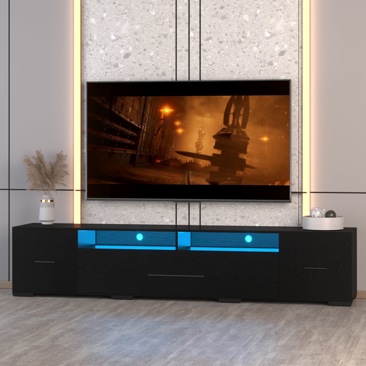 80" LED TV Stand with App Control - RGB Entertainment Center with Storage for Living Room or Gaming Setup