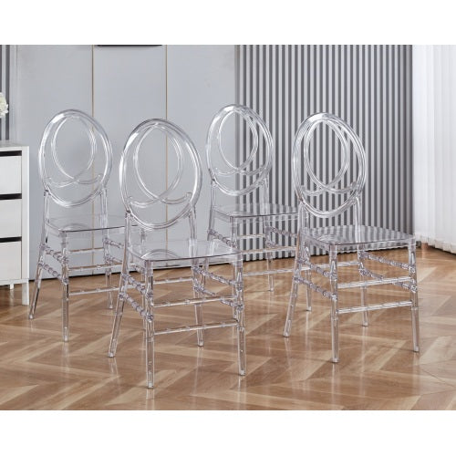 Modern Clear Acrylic Dining Chairs Set of 4 - Minimalist Ghost Style with Beaded Detail | Lightweight Stackable Seating for Dining Room, Kitchen or Airbnb
