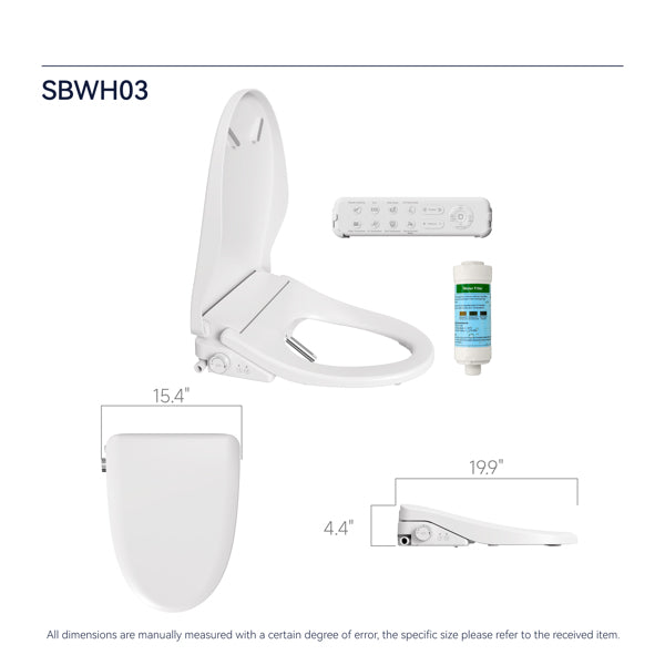 Smart Bidet Toilet Seat with Remote - Heated Seat, Warm Water Wash, Dryer & Self-Cleaning Nozzle