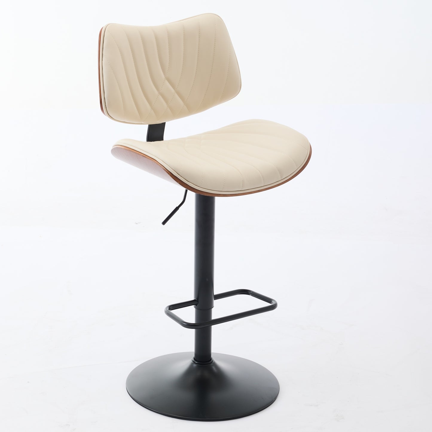 Mid-Century Adjustable Swivel Bar Stool - Bentwood & Faux Leather Counter Chair (Beige, Single)