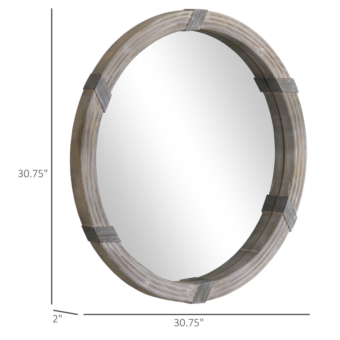 Oversized Round Wood Wall Mirror (30.75") - Farmhouse Natural Wood Accent for Living Room, Bedroom & Entryway