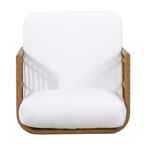 Woven Outdoor Club Chair with Cushions - Modern Rattan Accent Chair for Patio, Porch & Lounge Spaces
