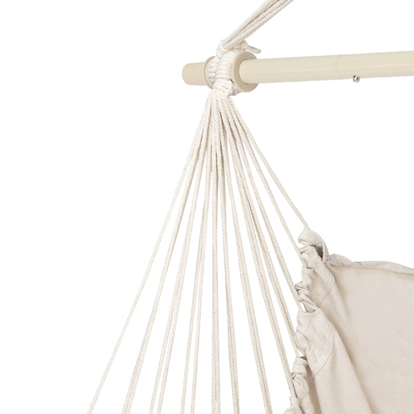Boho Cotton Canvas Hanging Chair with 2 Pillows - Beige Hammock Swing Chair for Indoor & Outdoor Decor