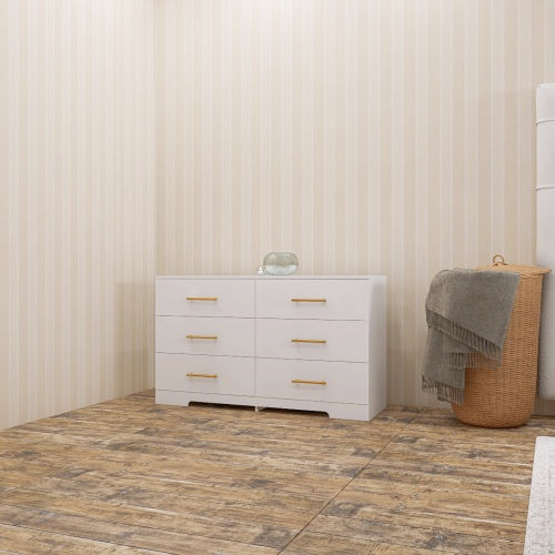 Wildflower White 6-Drawer Dresser with Gold Handles - Modern Farmhouse Storage Cabinet for Bedroom or Guest Room
