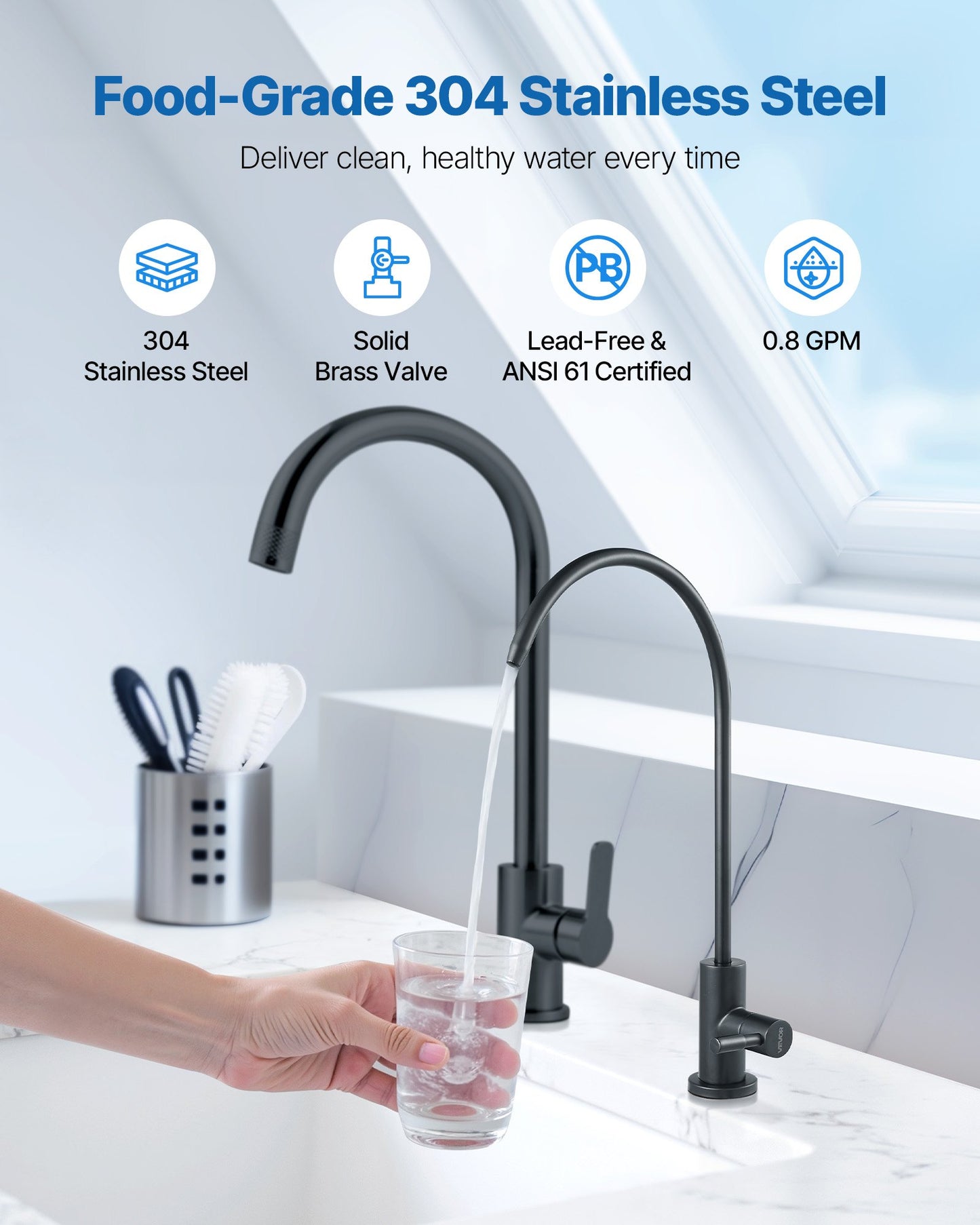Matte Black Drinking Water Faucet - 360 degree Rotating Stainless Steel Filter Faucet for Reverse Osmosis Systems