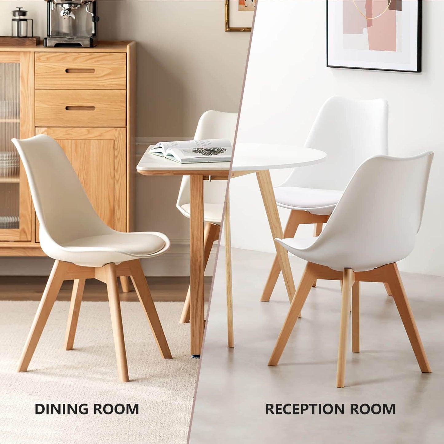 Modern PU Leather Dining Chairs Set of 4 - Upholstered Mid-Century Kitchen & Dining Room Chairs with Wood Legs