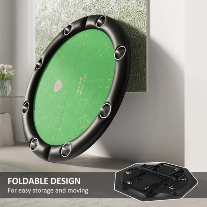 The "High-Stakes" 8-Player Poker Table | Foldable Professional Gaming Station with Stainless Steel Cup Holders