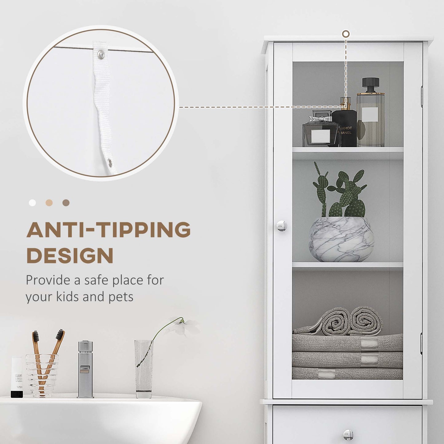 The "Spa-Saver" 67" Slim Linen Tower | Narrow Bathroom Organizer with Acrylic Showcase & Anti-Tip Safety