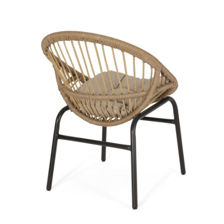 Boho Wicker Patio Chair Set of 2 with Cushions - Indoor/Outdoor Rattan Accent Chairs with Metal Frame, Brown/Beige