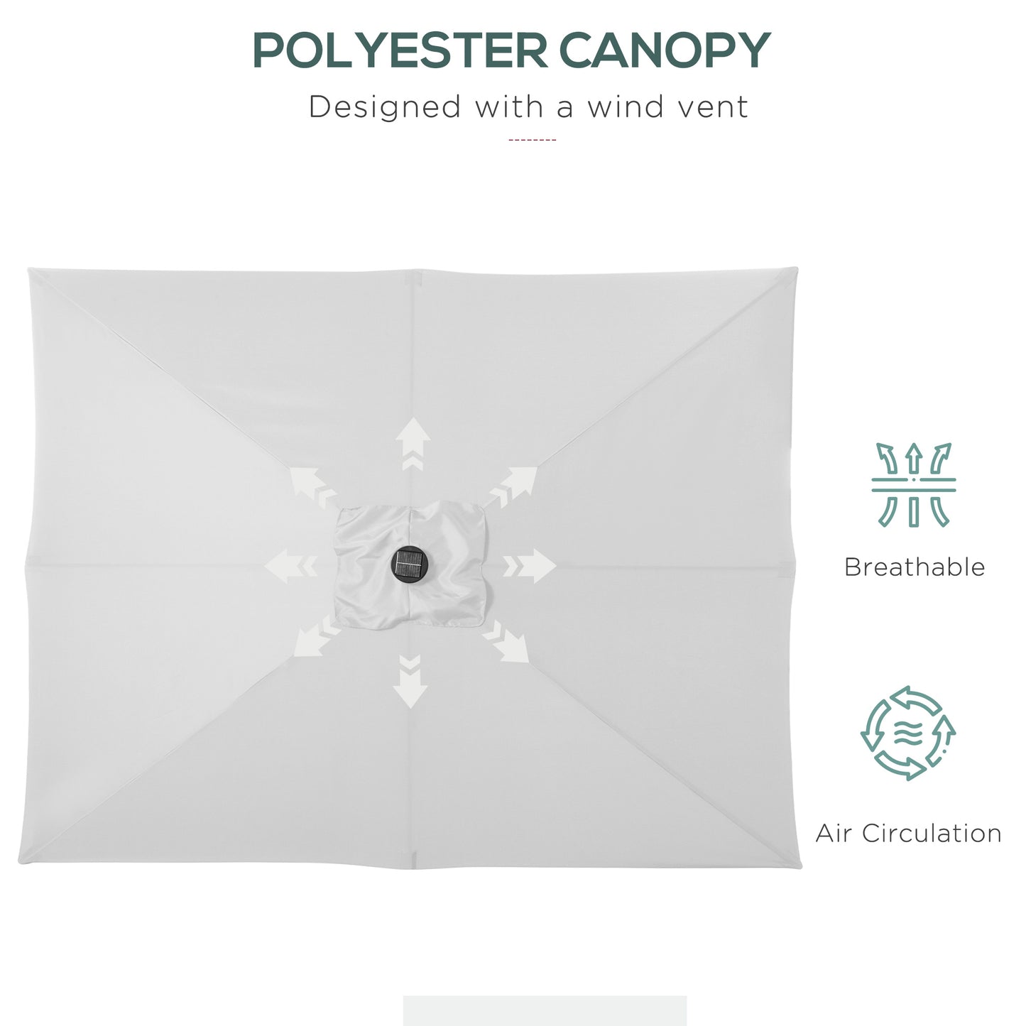 9x7ft Solar LED Patio Umbrella - Rectangular Outdoor Market Umbrella with Tilt & Crank (White)