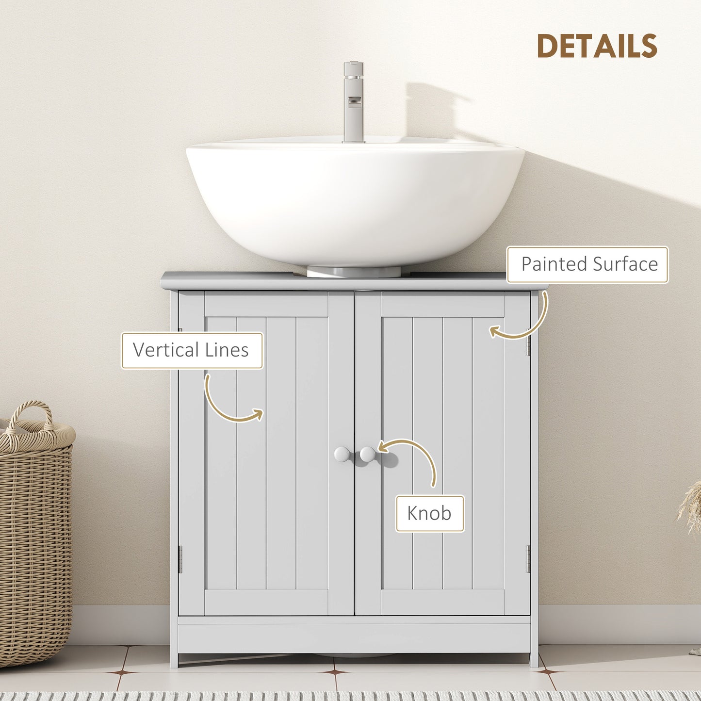 Under Sink Bathroom Storage Cabinet for Pedestal Sinks - Space Saving Vanity Organizer with Adjustable Shelf, Light Gray