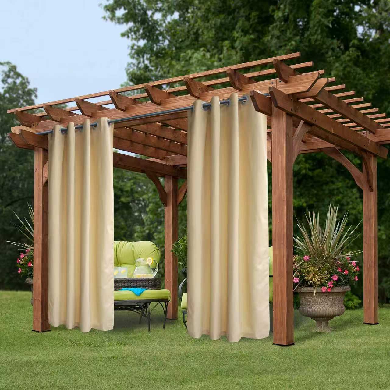 Indoor/Outdoor Blackout Curtain Panel (50" x 84") - Weather-Resistant, Grommet Top - Beige, Light Gray, Dark Gray