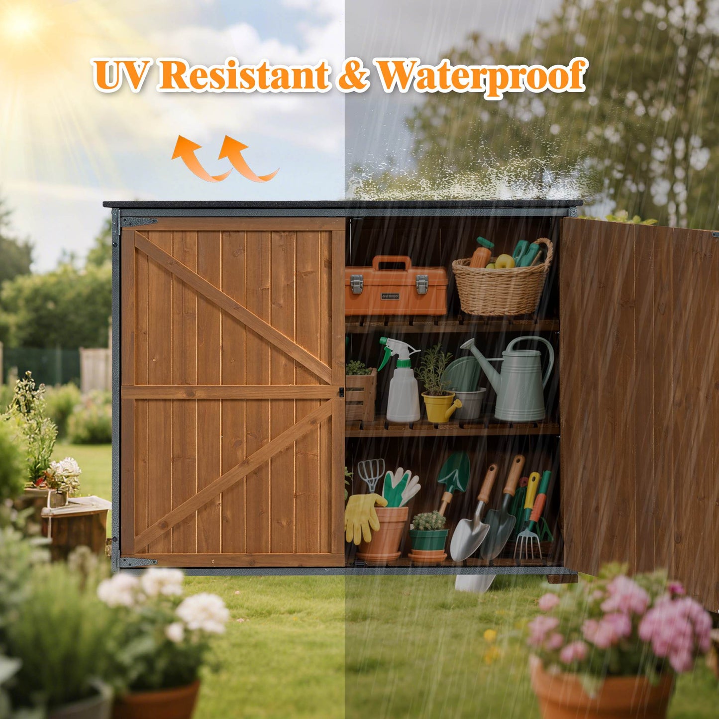 Outdoor Storage Cabinet - 50" Garden Tool Shed with Shelves & Weather-Resistant Frame (Brown)