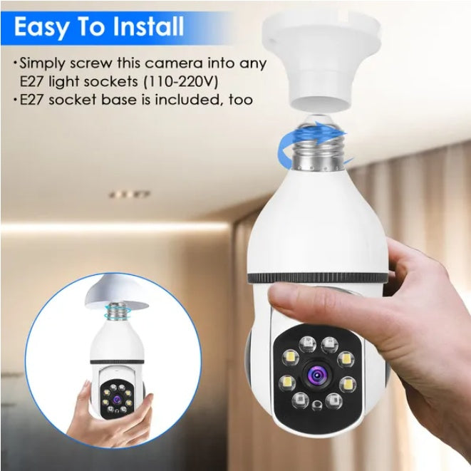 Smart Light Socket Security Camera - Motion Tracking, Night Vision & Two-Way Audio (WiFi Enabled)