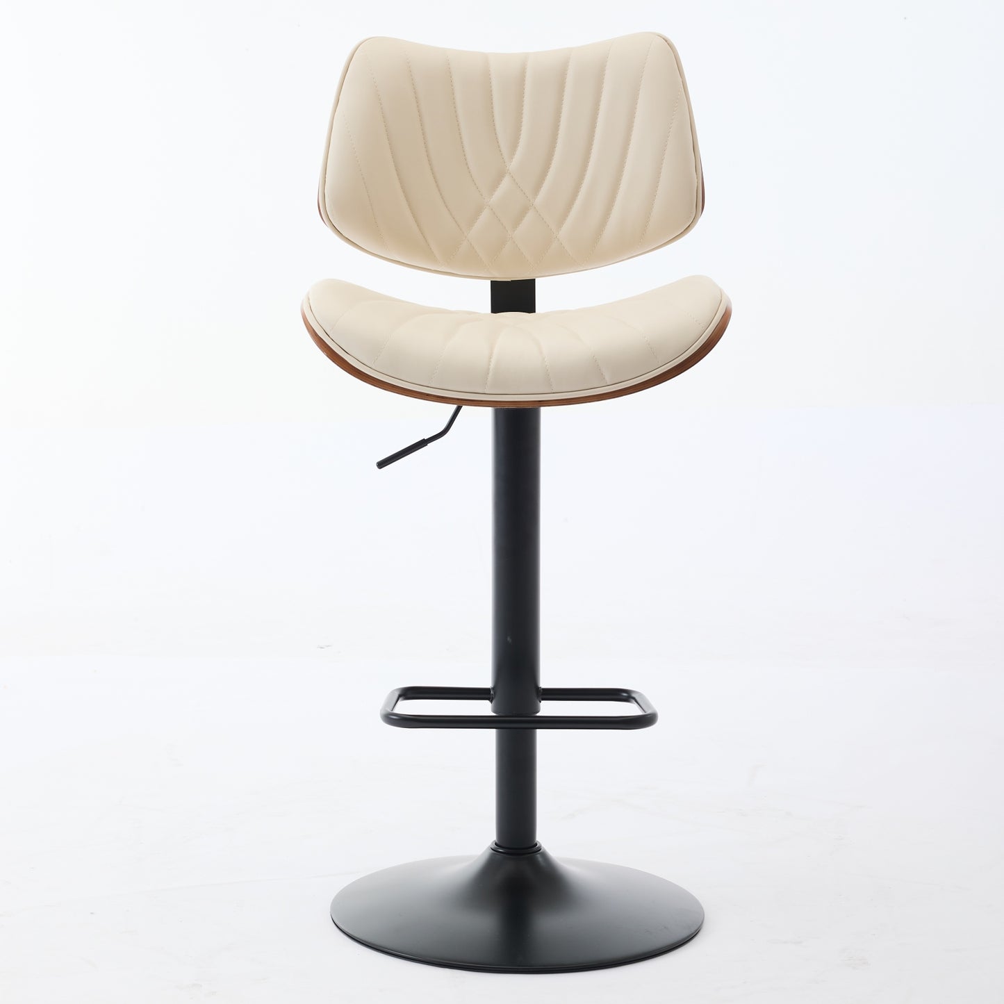 Mid-Century Adjustable Swivel Bar Stool - Bentwood & Faux Leather Counter Chair (Beige, Single)