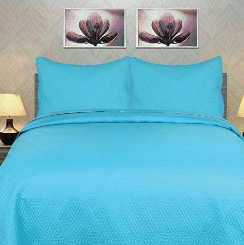 Lightweight Quilted Coverlet Set - Solid Turquoise Teal Blue Lagoon Bedspread