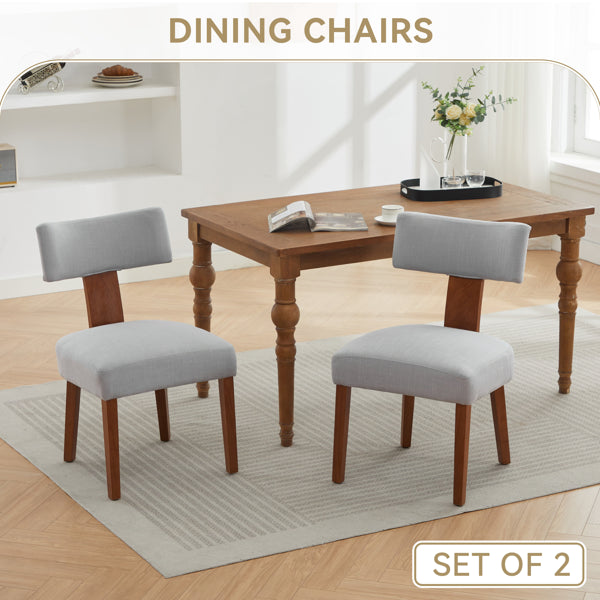 Modern Linen Dining Chairs Set of 2 - Upholstered Armless Chairs with Curved Backrest & Solid Wood Legs - Gray